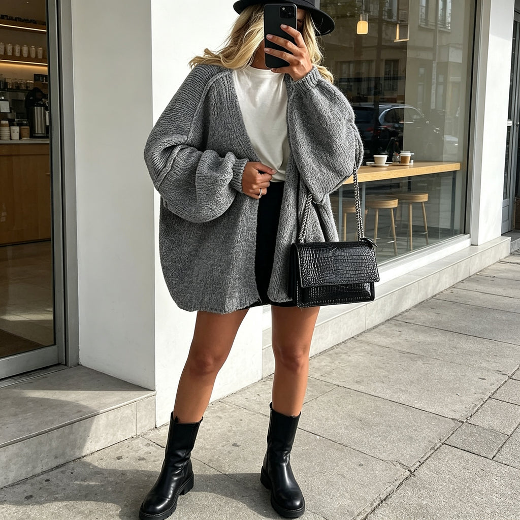Oversized Batwing Sleeve Knit Cardigan for Women, Open Front Loose Chunky Knit Sweater Coat 13 Colors