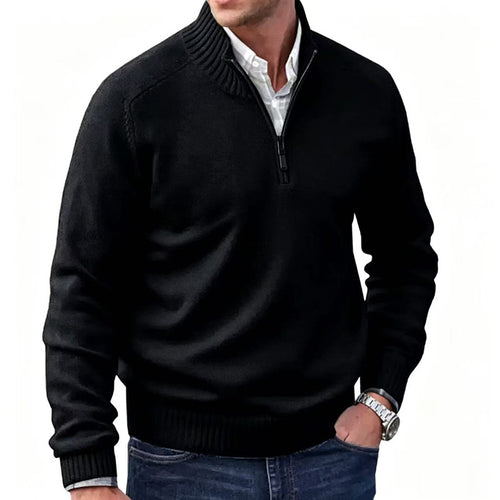 Classic Men Half Zip Knitted Sweater Long Sleeve Casual Pullover