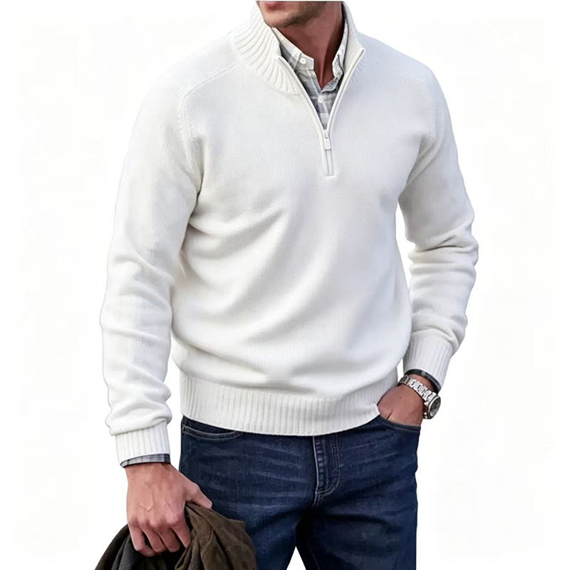 Classic Men Half Zip Knitted Sweater Long Sleeve Casual Pullover