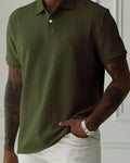 Mens Braided Jacquard Polo Shirt Short Sleeve Lapel Casual Shirts