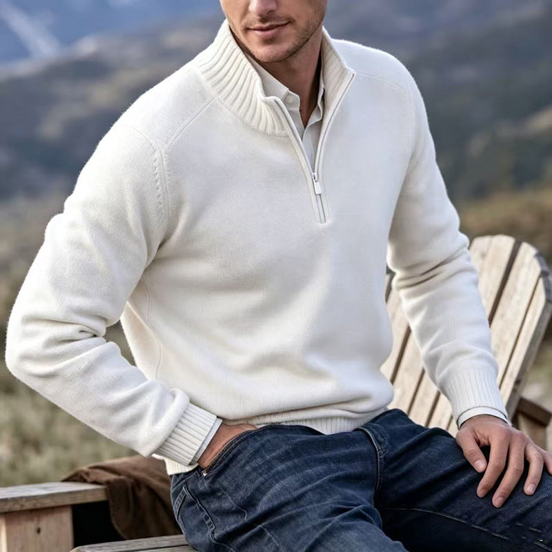 Classic Men Half Zip Knitted Sweater Long Sleeve Casual Pullover