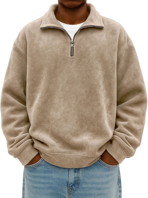Autumn Men Half Zip Pullover Sweatshirt Soft Fleece Casual Loose Fit Top